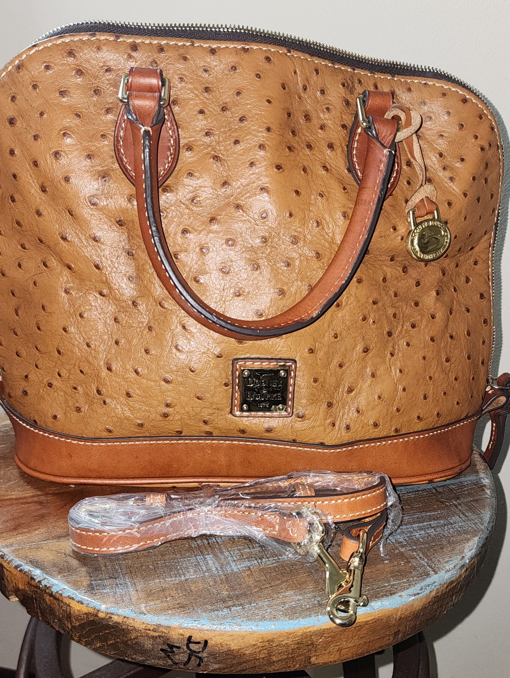Dooney & Bourke Tan Brown Ostrich Embossed Satchel Purse Project - Picture 12 of 13